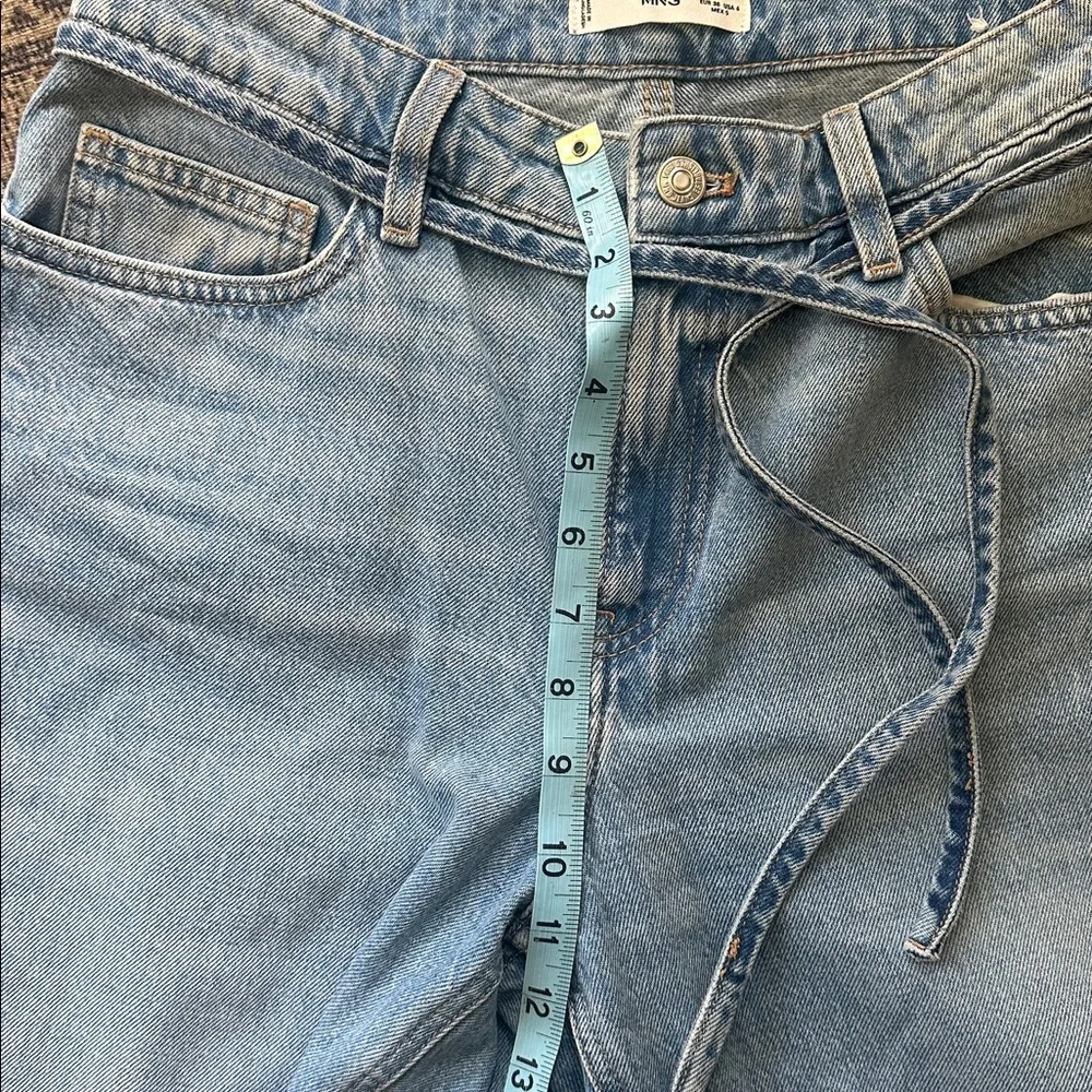 Mango Tie Waist Wide leg jeans Light Blue Denim with Zip Fly size 6 - Picture 6 of 12
